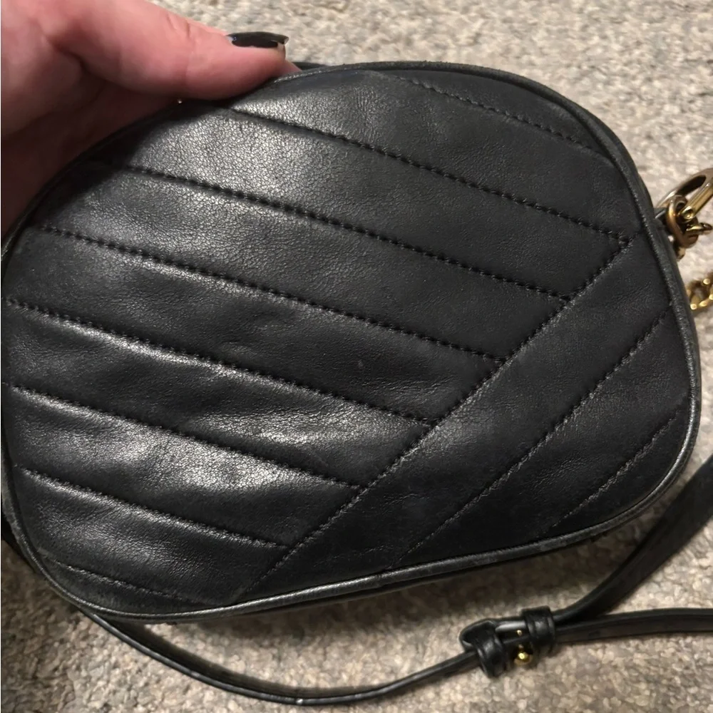 Tory Burch Black Quilted Leather Crossbody with Gold Chain